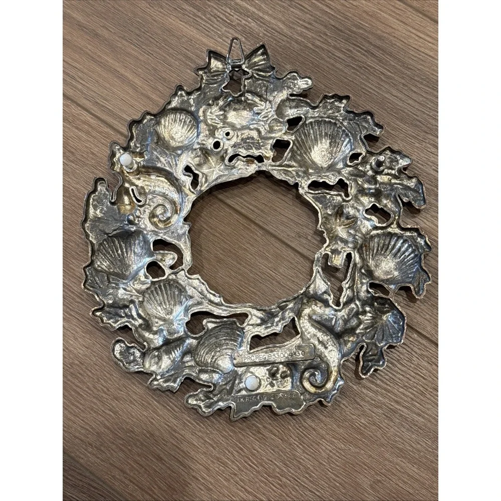 Vtg Godinger Silver-Plate Nautical Ocean Life Coastal Hanging Wreath Trivet 9
